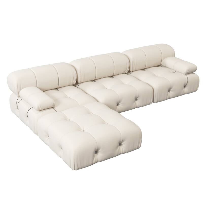 4-Seat Velvet Upholstered Reversible L-Shaped Sectional Sofa