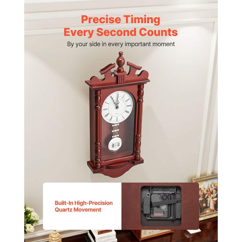 Vintage Grandfather Pendulum Wall Clock 23.2in with Quartz Movement - 23.62 x 10.24 x 3.74 in