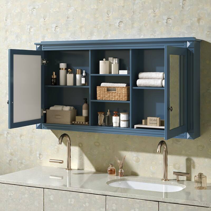 55 Inch Wall Mount Medicine Cabinet with Dual Mirrors, Adjustable Shelves and Soft Close Hinges