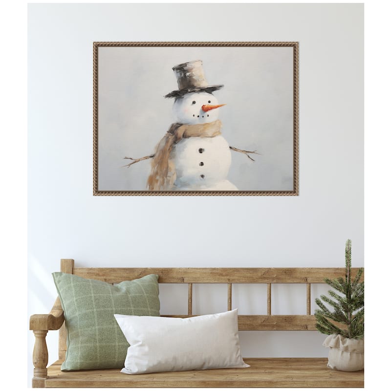 Kate and Laurel Sylvie Beaded Snowman Portrait Framed Canvas by The Creative Bunch Studio