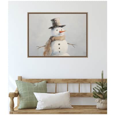 Kate and Laurel Sylvie Beaded Snowman Portrait Framed Canvas by The Creative Bunch Studio