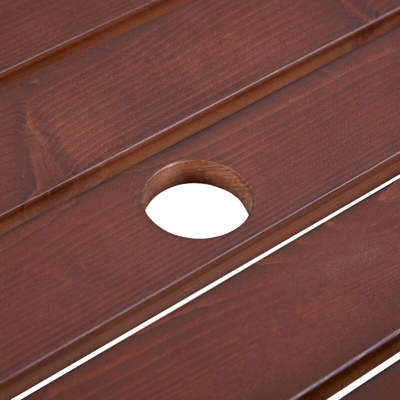 6-Person Outdoor Patio Wooden Round Picnic Table with 3 Built-in Benches and Umbrella Hole