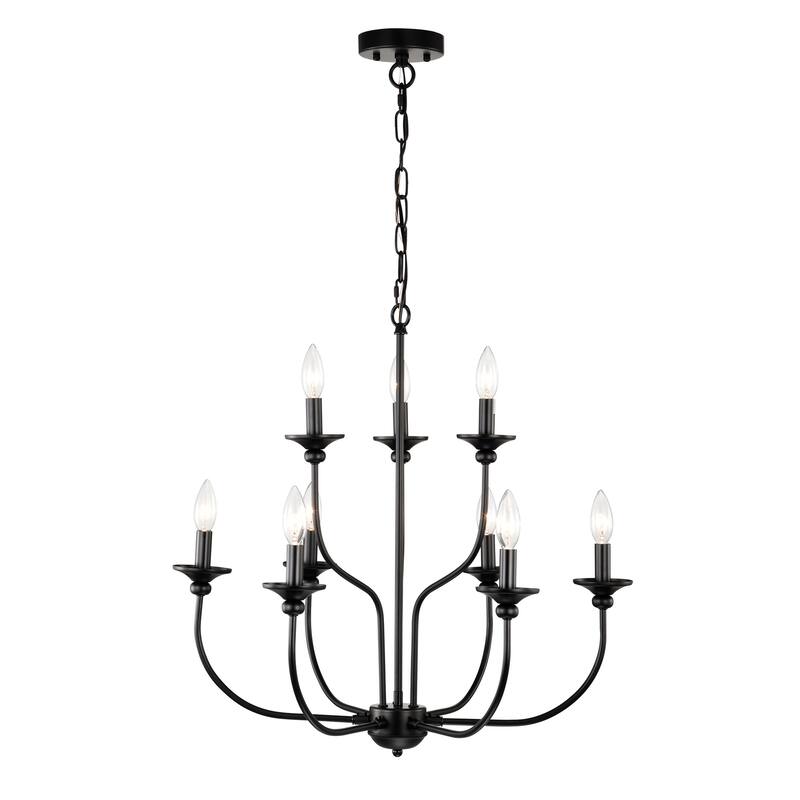 Rosalynne 28-Inch 9-Light Black Finish 2-Tier Drip Cup Candelabra Chandelier Ceiling Light