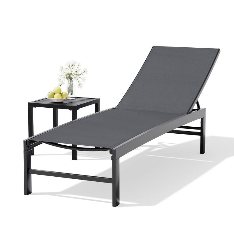Outdoor Chaise Lounge Reclining Adjustable Chairs with Side Table Set