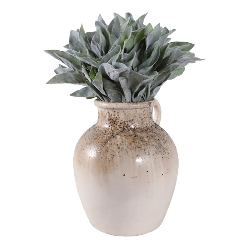 Modern Terracotta Tall Vase with Speckled Finish - Ivory & Brown