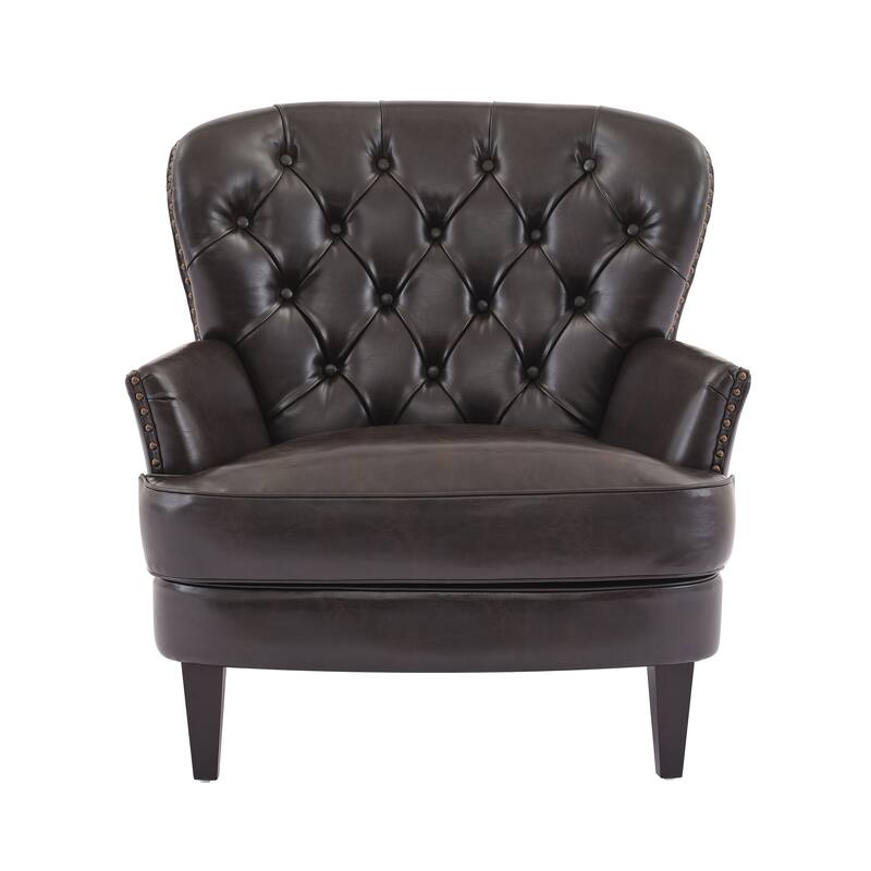 Brown Polyester Fabric Wooden Frame Lounge Chair with Nailhead Trim - 32.5'' W x 32.5'' D x 33'' H