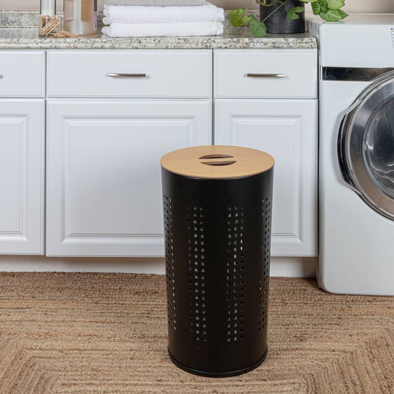 Household Essentials Steel Laundry Hamper with Lid - 13.8"L x 13.8"W x 23.0"H - Black