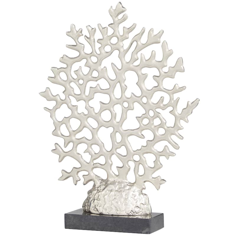 Silver Aluminum Metal Coral Decorative Sculpture with Marble Base