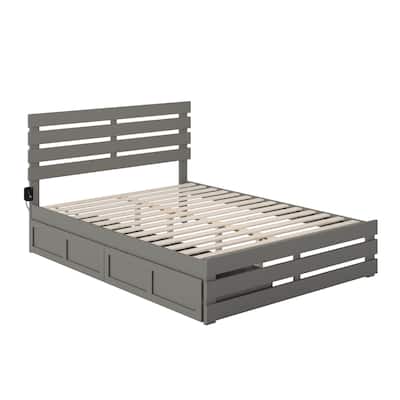 Bed with Footboard & USB Charger - 2 Long Drawers - Grey Design
