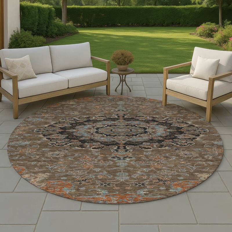 Machine Washable Indoor/ Outdoor Traditional Awaka Chantille Rug - Chocolate - 8' x 8'