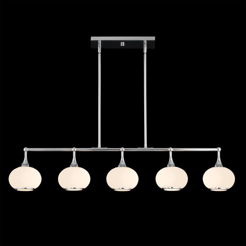Acroma 5-light Modern Linear Chandelier with Opal Glass Globe Shade Kitchen Island Light