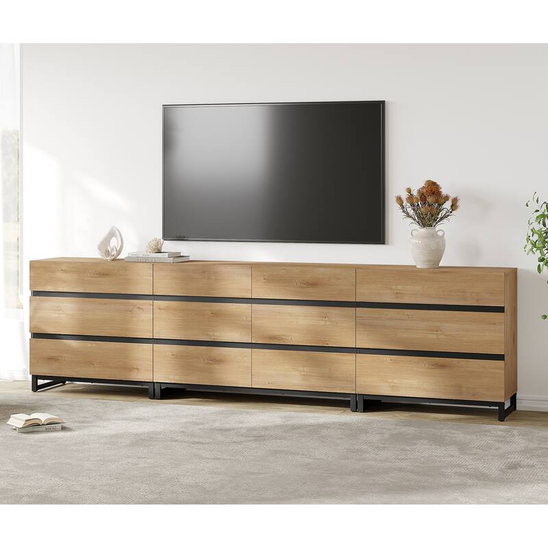 Modern TV Stand for TVs up to 120 inches, 3 in 1 TV Console with 12 Drawers, Media Console with Adjustable Shelf for Living Room