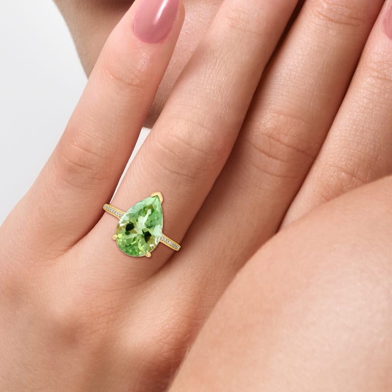 EFFY 14K Gold Diamond,Green Amethyst Pear Ring