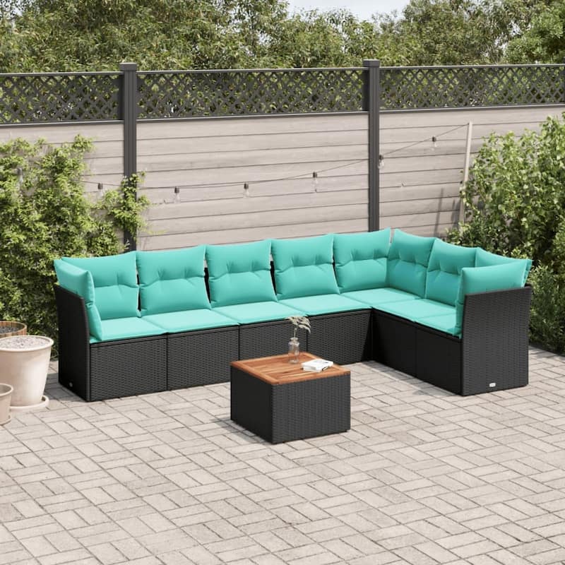 vidaXL 8 Piece Patio Sofa Set with Cushions Black Poly Rattan - 24.4 x 24.4 x 27.2
