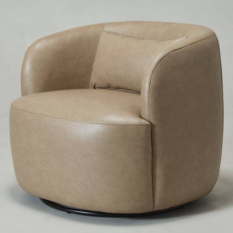 KINWELL 34" Wide Swivel Faux Leather Barrel Armchair Upholstered PU Leather Accent Chairs for Living Room Office Lounge