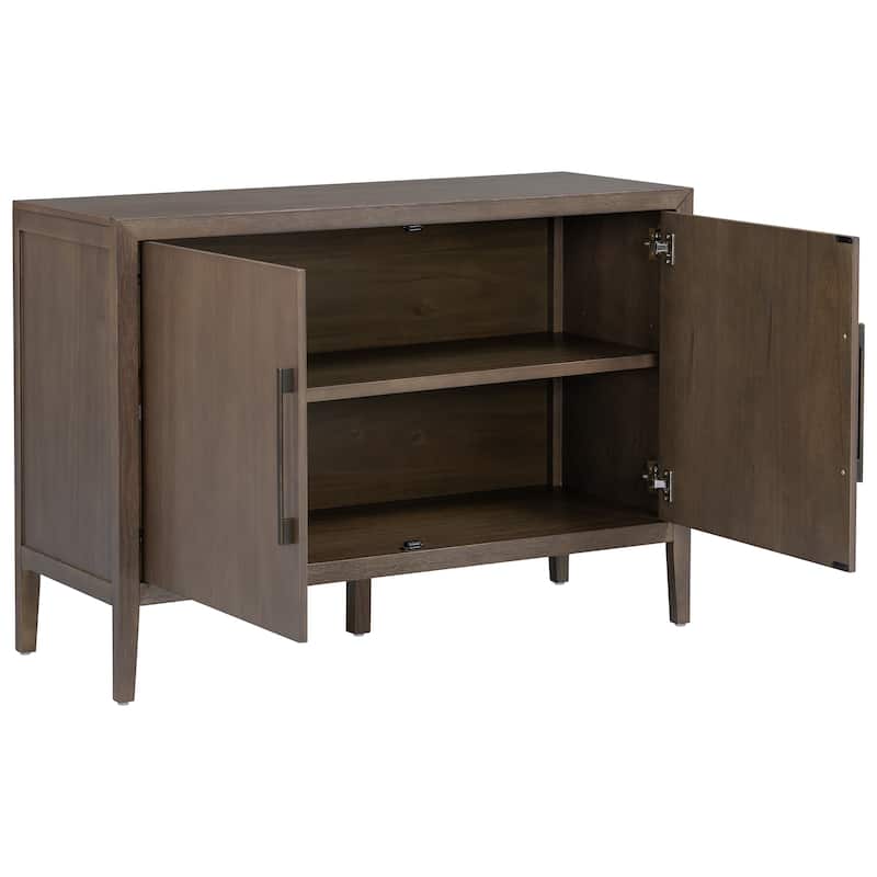 47.25"Sideboard with Pine Veneer and 2 Doors, Retro Buffet with Adjustable Feet, Wooden Storage Cabinet with Metal Handles