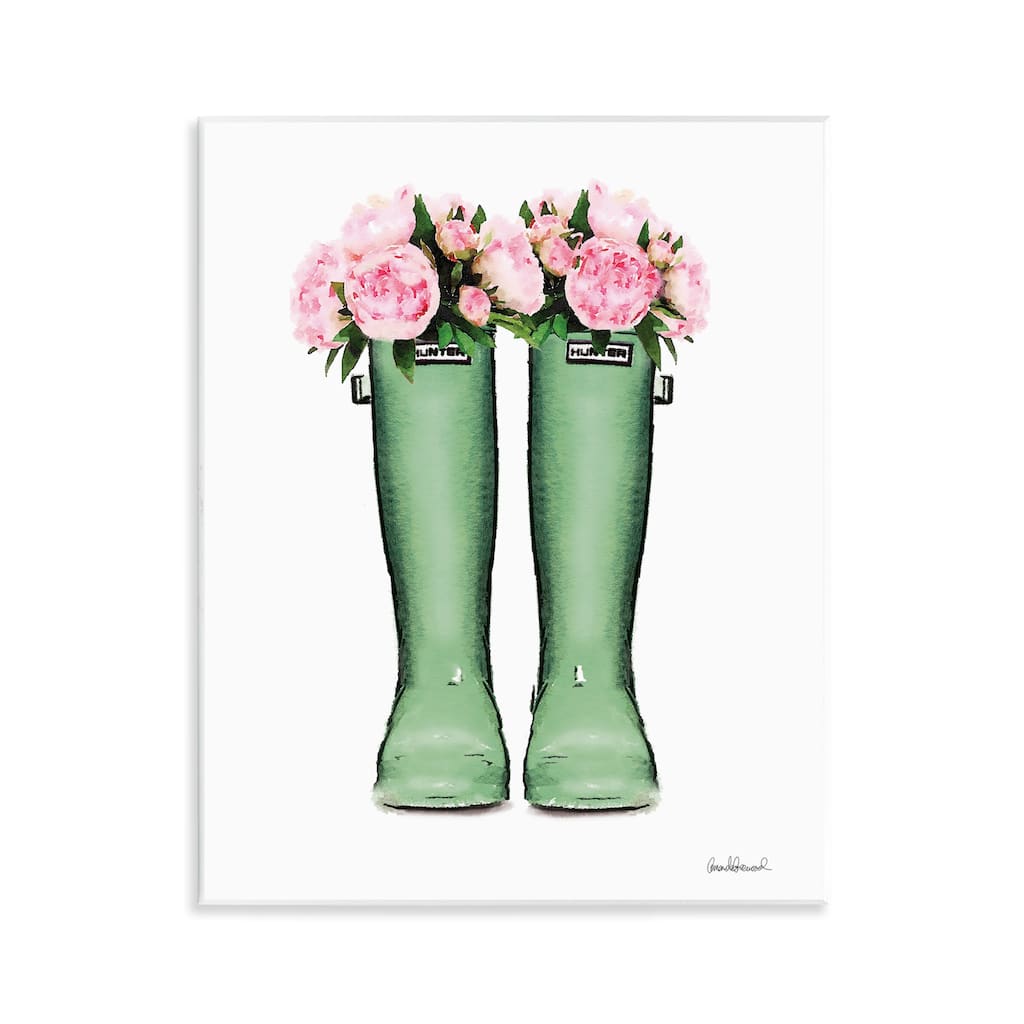 Stupell Country Boots with Peonies Wall Plaque Art Design By Amanda Greenwood