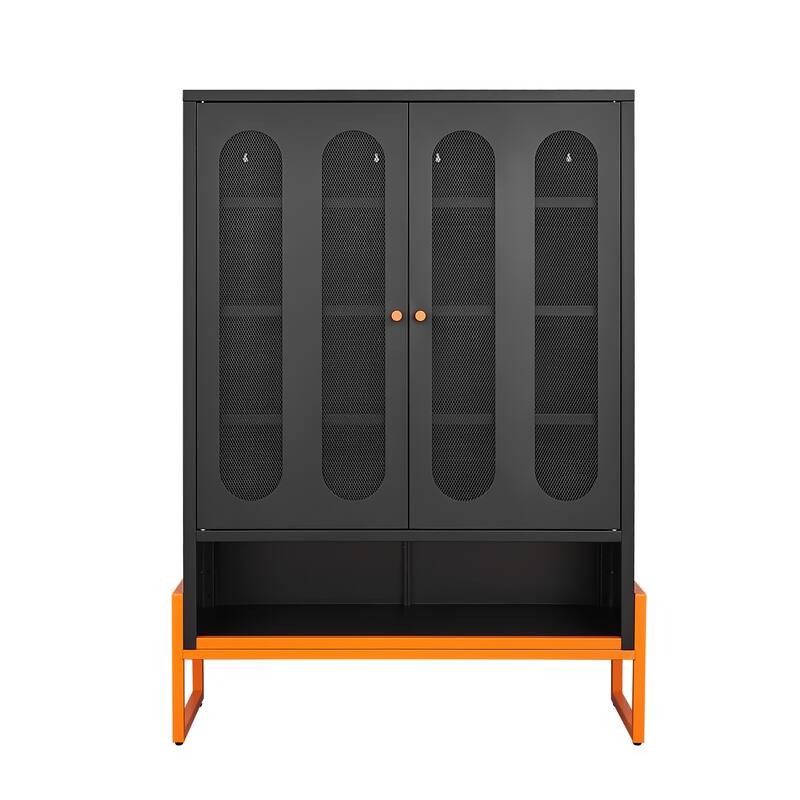 Modern Metal Shoe Cabinet with Adjustable Mesh Doors and High Foot