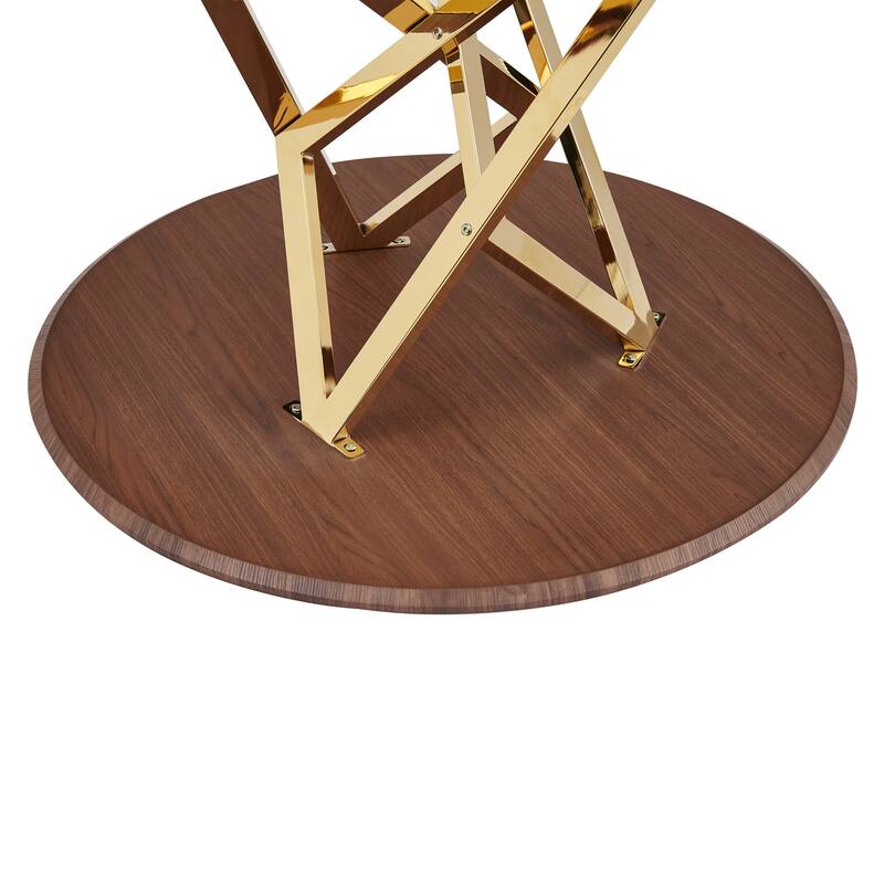 37Inch Round Dining Table, Small Round Kitchen Table With Golden Metal Legs, Suitable For 2 To 4 People