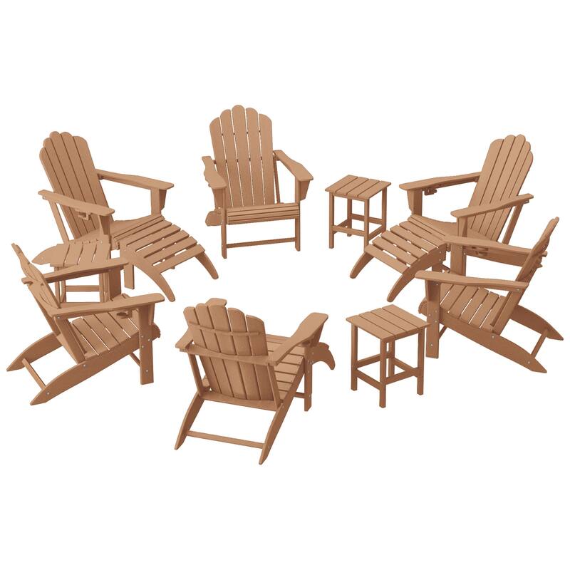 Aderson Outdoor Poly Adirondack Chair With Ottoman And Side Table 12-Piece Set - Teak