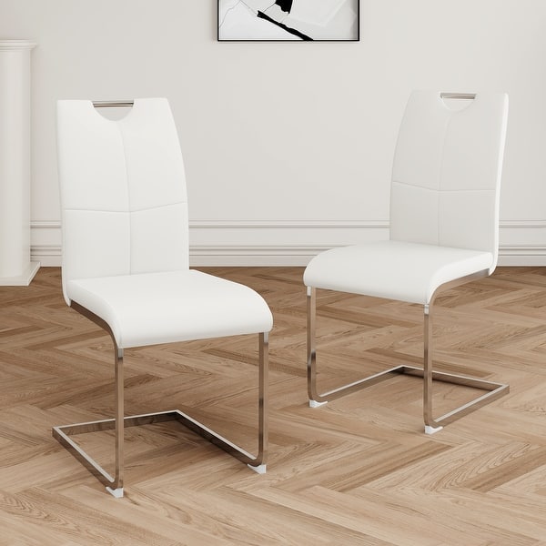 Set of Two White And Brown Upholstered Faux Leather Dining Side Chairs Set of Two White And Brown Upholstered Faux Leather Dining Side Chairs