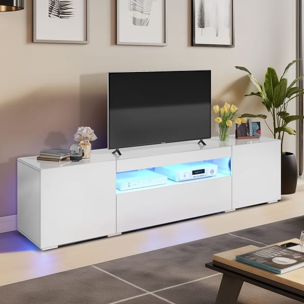 Moasis Modern 70" High Glossy Wood LED TV Stand Entertainment Center Media Console with Storage