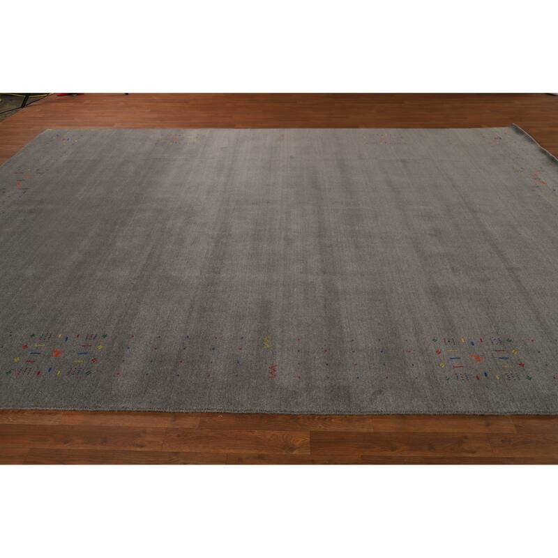 Hand Knotted Oriental 100% Wool Carpet Tribal Tribal Greys & Charcoal Gabbeh Area Rug - 12' 3'' X 8' 11''
