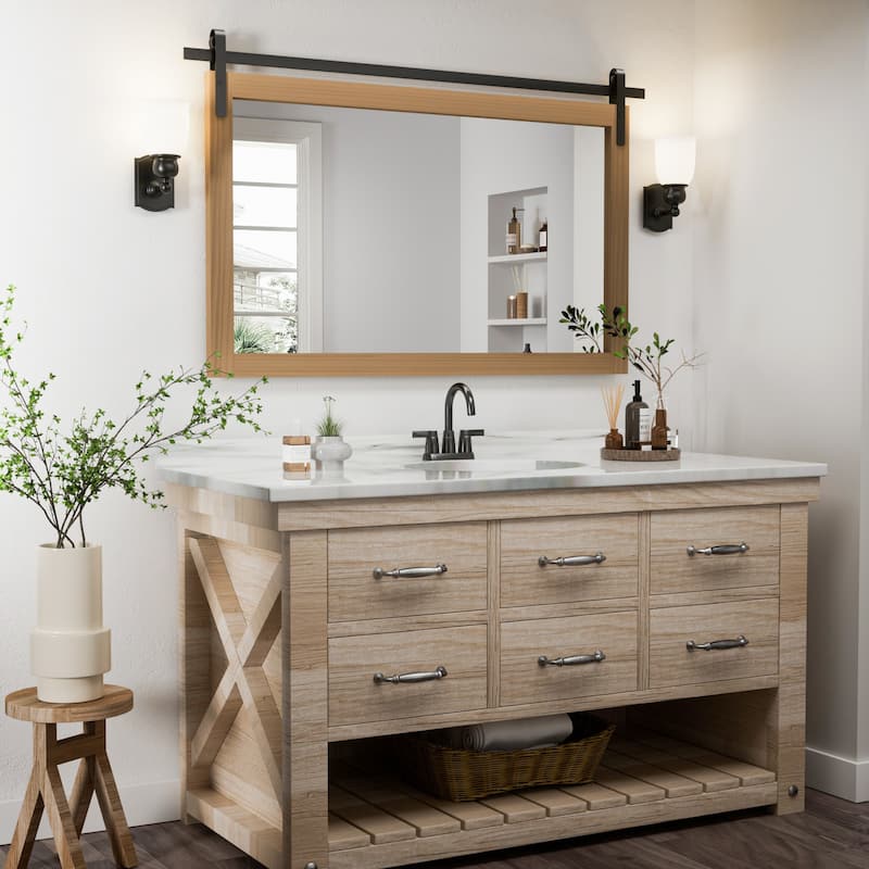 Modern Wall Mirrors, Rectangular Mirror with Wood Framed, Bathroom Mirror Barn Mirror Barn Door Mirror with Multi Size