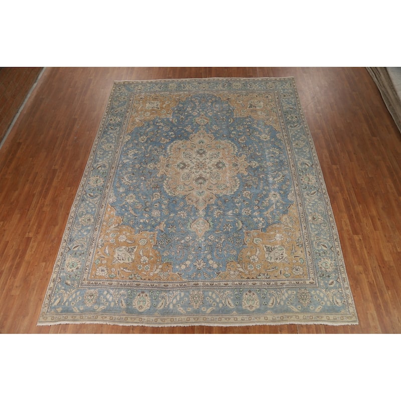 Blue Medallion Tabriz Persian Rug Living Room Handmade Wool Carpet - 9'10"x 12'7"
