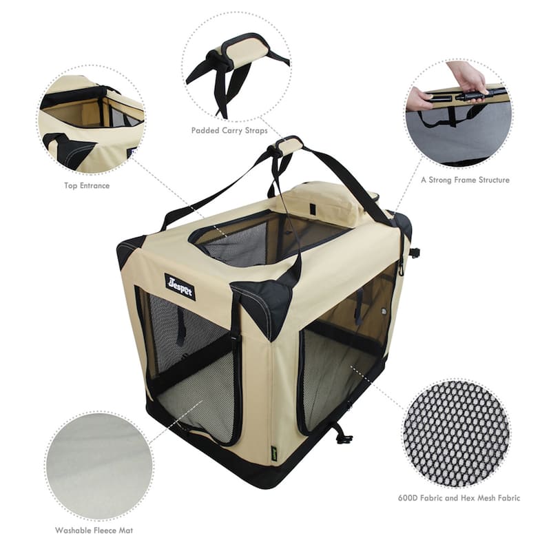 JESPET Indoor & Outdoor 3-Door Collapsible Soft-Sided Dog Crate