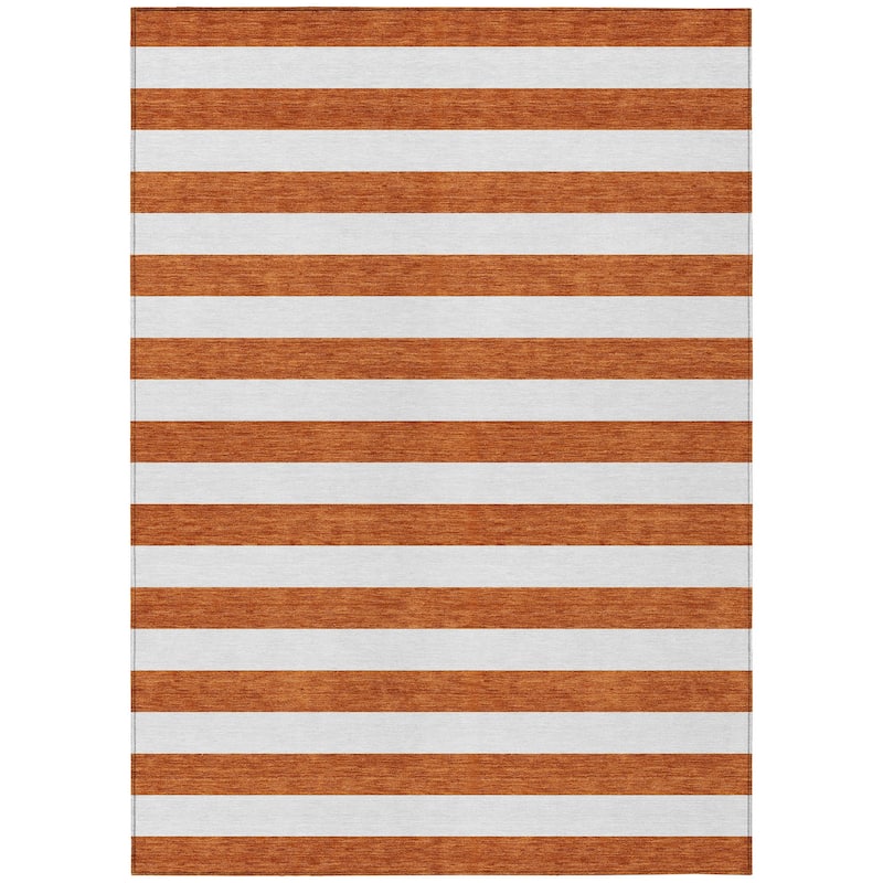 Machine Washable Indoor/ Outdoor Cabana Striped Chantille Rug
