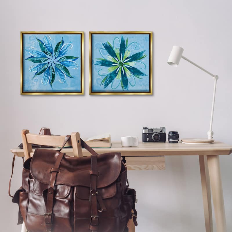 Stupell Whimsical Flower Shapes Framed Floater Canvas Wall Art Design By Liz Jardine (Set of 2)
