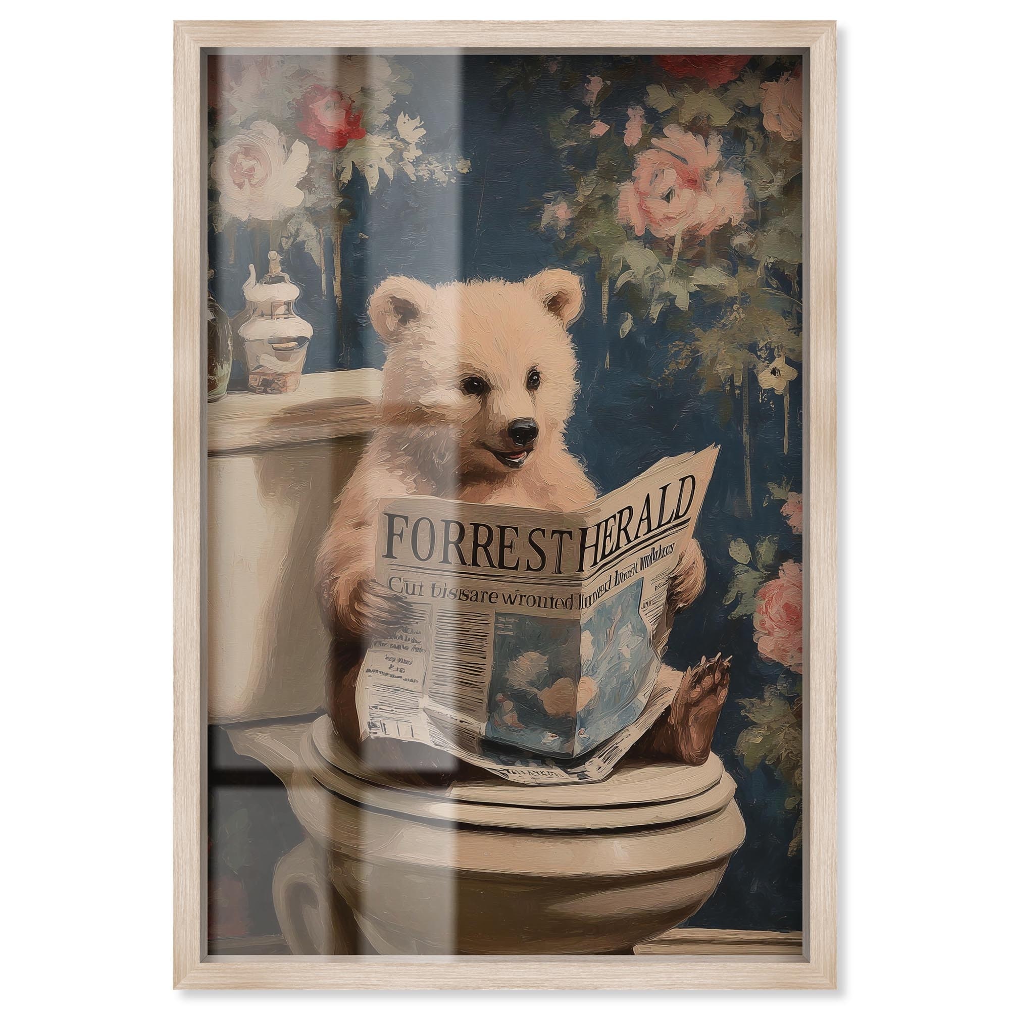 Bear Cub in Garden Toilet Bathroom Art Shadowbox Print by Art Remedy