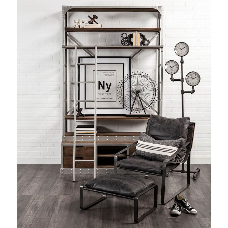 Trifect Black Iron Pipe Frame w/ 3 Face Floor Clock - 16.0L x 16.0W x 72.0H