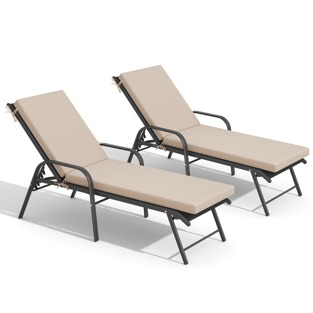Outdoor Lounge Chairs Chaise Lounge Set with Adjustable Back and Cushions