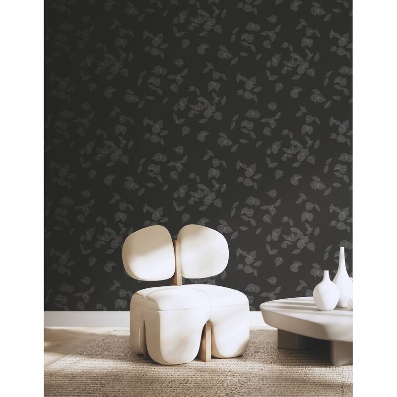 Myles Black Leaves Wallpaper