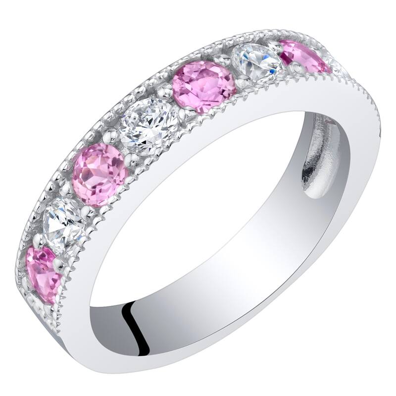 Sterling Silver 0.75 ct Created Pink Sapphire Stackable Ring