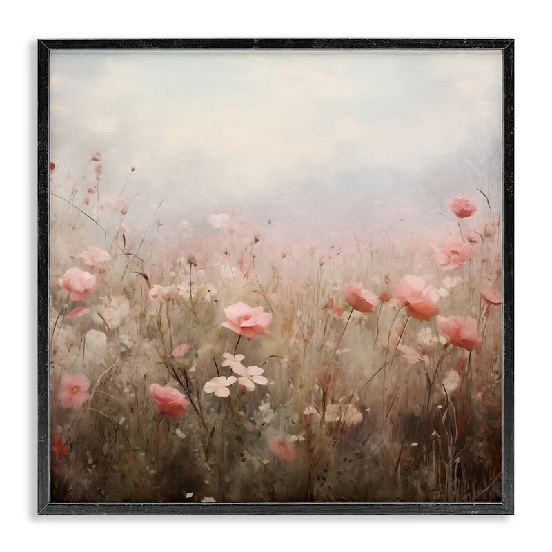 Stupell Blooming Pink Meadow Flowers Framed Giclee Art Design By Arlington Prints - 17 x 17 - Black