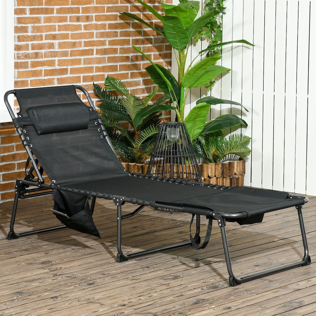 Folding recliner with side pockets, headrest and reading hole