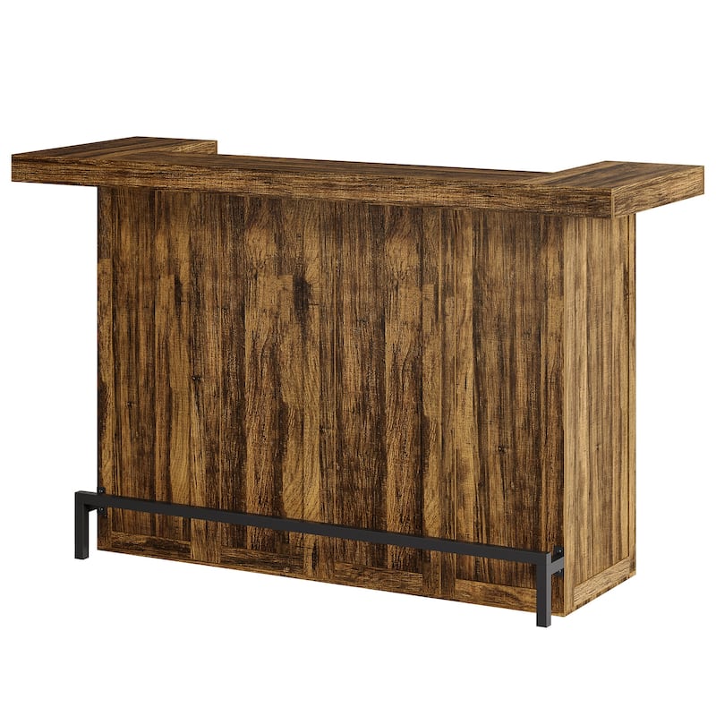 Industrial Wood Bar Table Liquor Cabinet with Wine Glass Holder