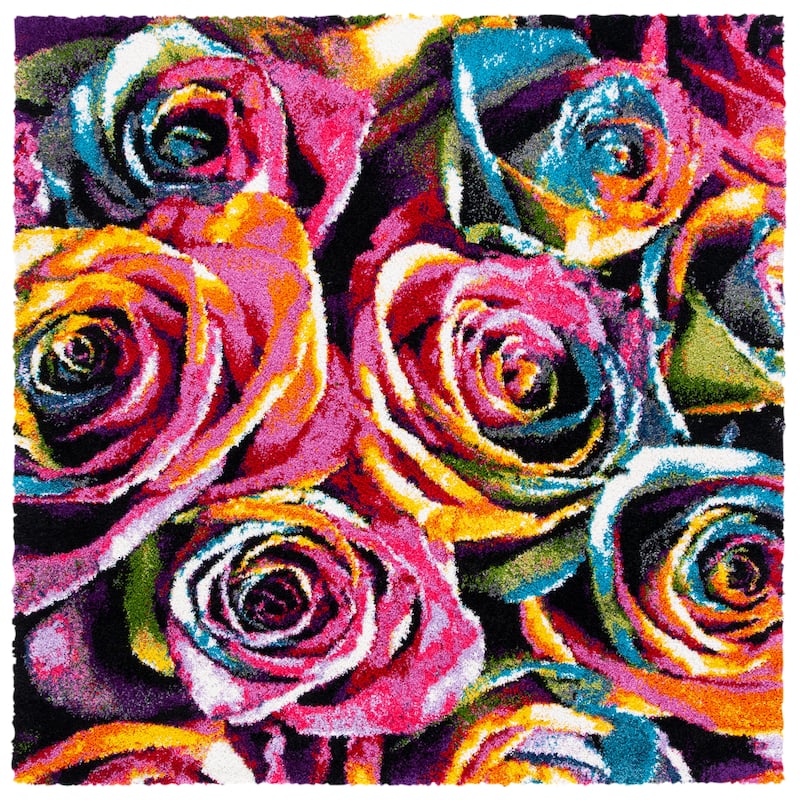 SAFAVIEH Fiesta Shag Bjort Rose Rug - 4' Square - Fuchsia/Multi