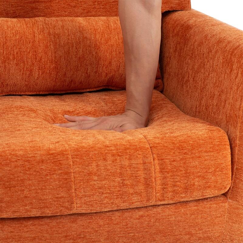 Modern Chenille Upholstered Armchair with Pillow and Solid Wood Leg
