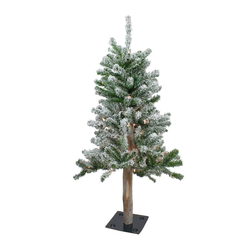 Pre-Lit Flocked Alpine Artificial Medium Christmas Tree - 3' - Clear Lights - 3 Foot