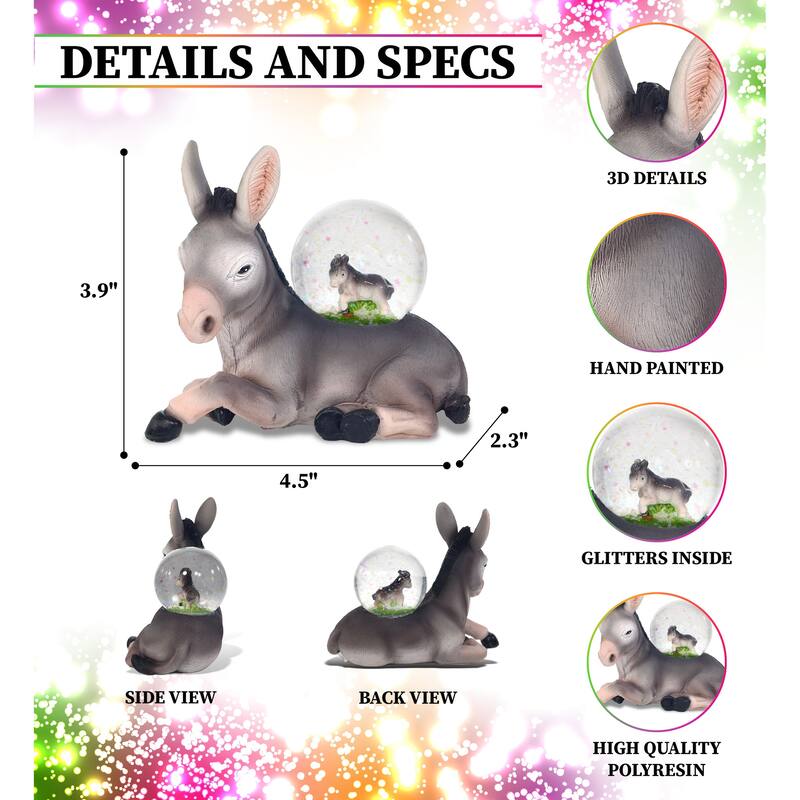 CoTa Global Donkey Beautiful Pink Sparkle Snow Globe Decor - 45 mm
