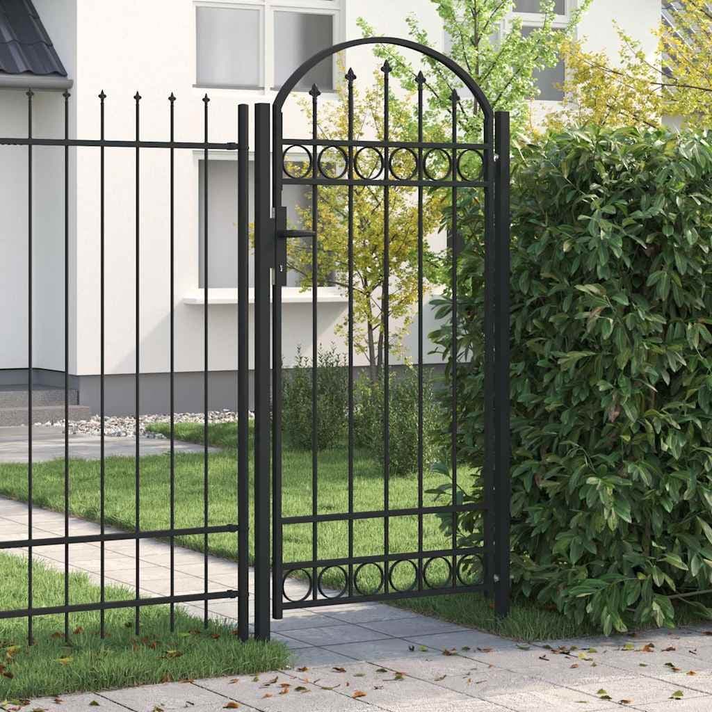 vidaXL Fence Gate with Arched Top Steel Black