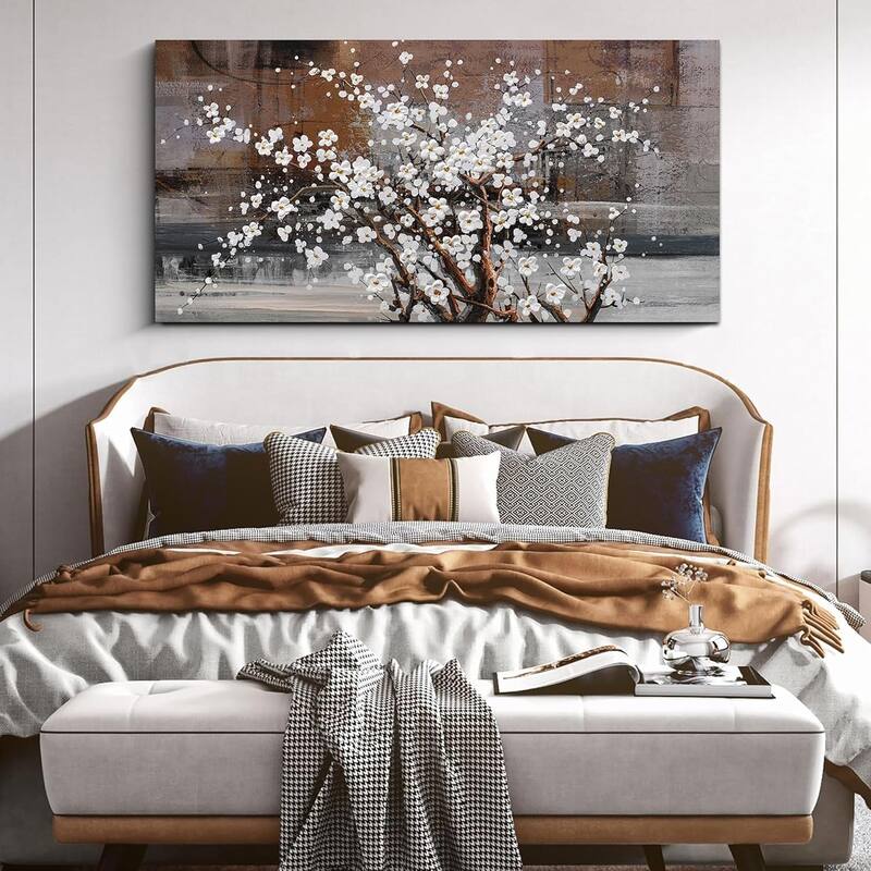 Wall Decorations White Flower on Brown Background