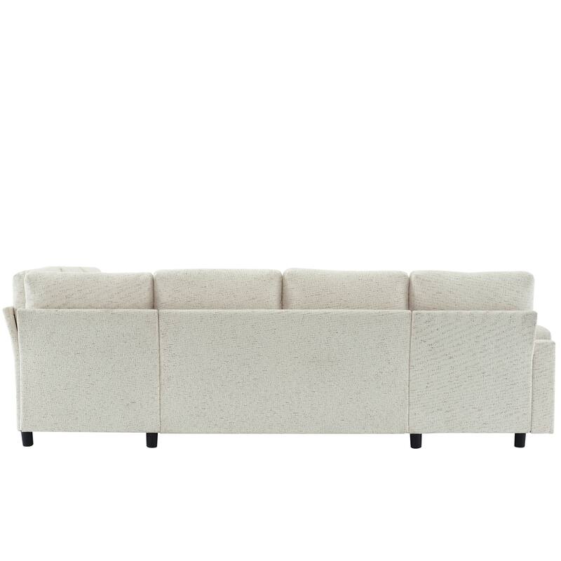 U-Shaped Chenille Sectional Sofa with Storage Chaise Lounge, Convertible Sleeper Sofa Bed with Cup Holders & Charging Ports