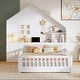 preview thumbnail 13 of 37, Wooden Floor Platform Bed with House Shape Storage Wingback Headboard, House Bed with USB, Window and Bedside Drawers