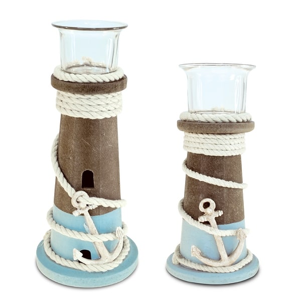 slide 2 of 7, CoTa Global Evian Wooden Nautical Candle Holders - Handmade - 2 Pieces