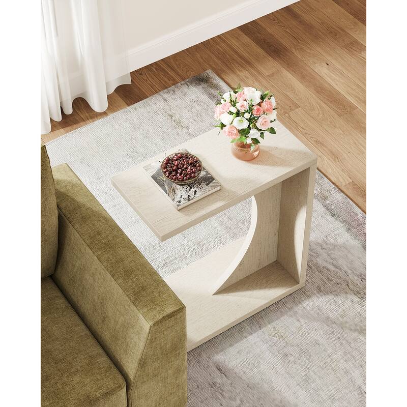 Wood 2-Tier C-Shaped ChairSide End Couch Table (Set of 2)